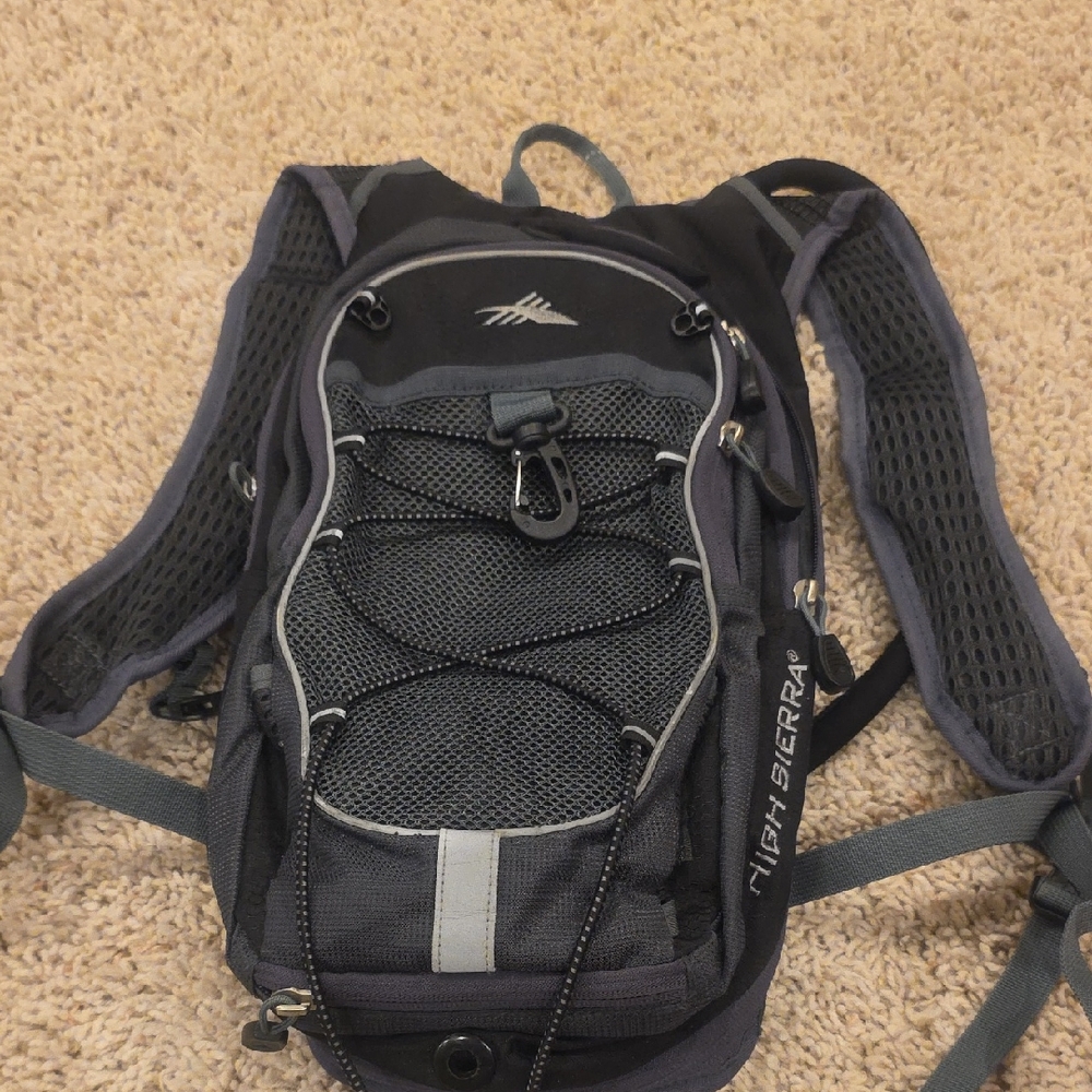 High Sierra Charcoal and Black Hydration Backpack.